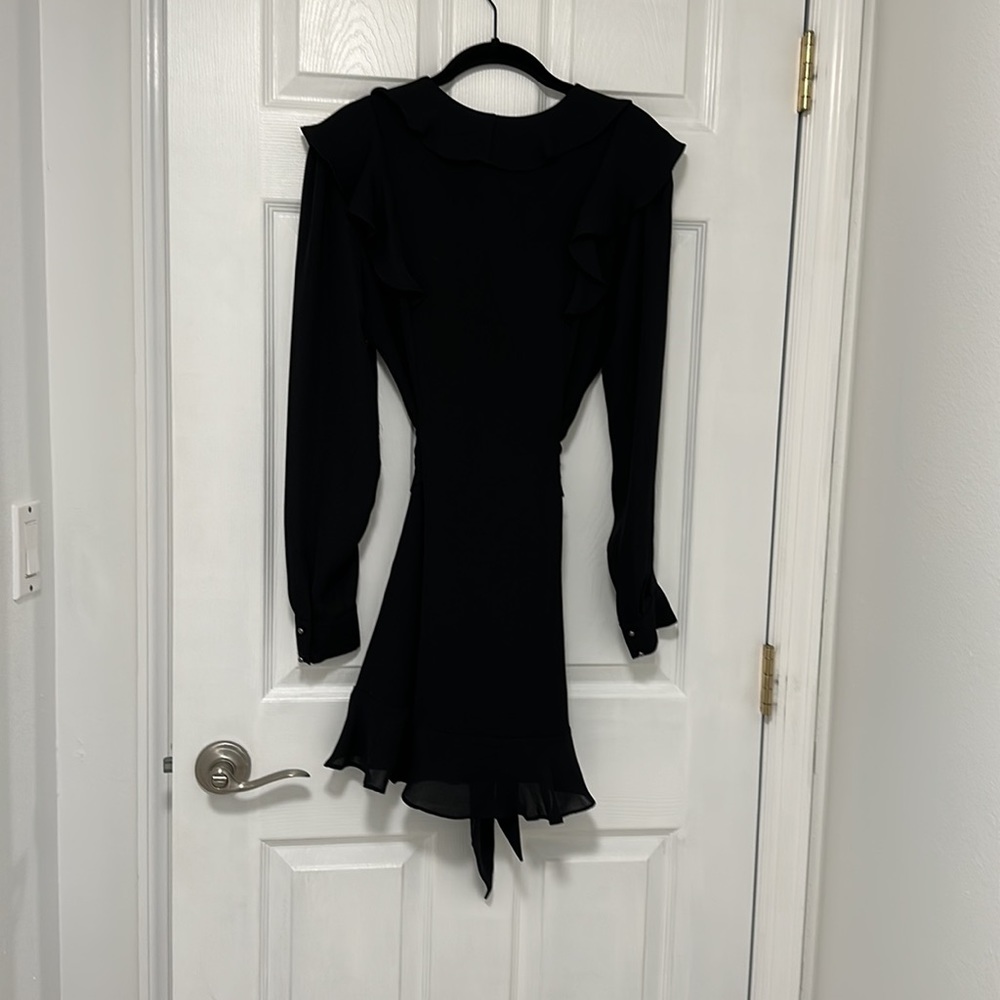 Parker Black SURPLICE TIE FRONT COCKTAIL 🍸 long sleeve Mini DRESS size 2 🏖️ - Picture 7 of 12